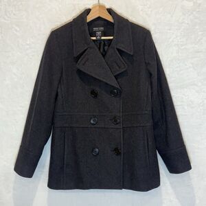 New York & Company Pea Coat Charcoal Gray Wool Blend Preppy Classic 8 M